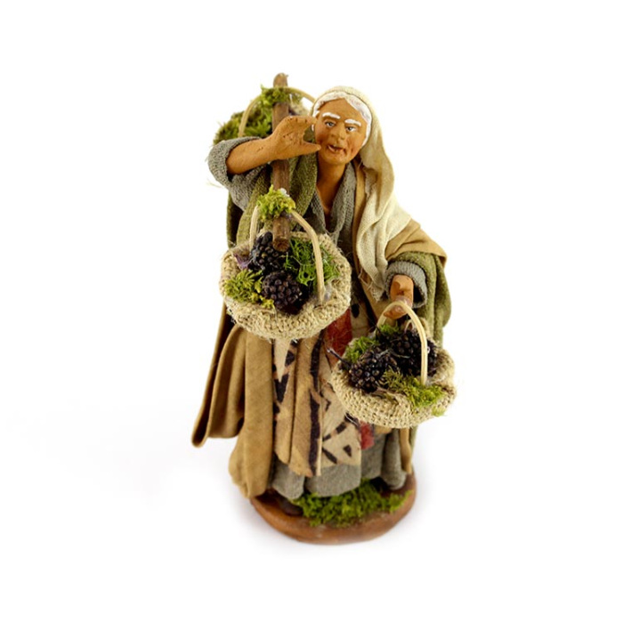 Terracotta and Clothing Woman with grapes Basket 12 cm
