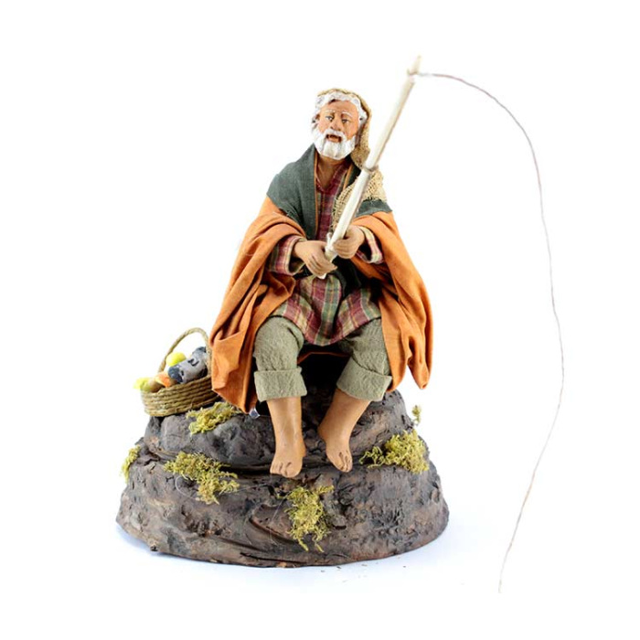 Pescatore su scoglio in terracotta vestita 12 cm