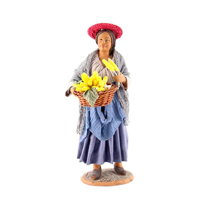 Donna con cesto di spighe in terracotta vestita 30 cm