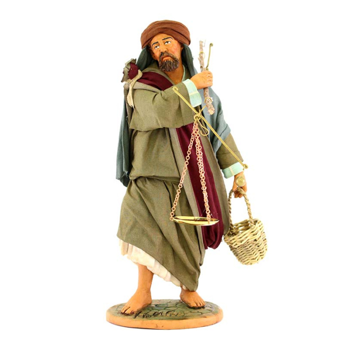 Uomo con bilance in terracotta vestita 30 cm