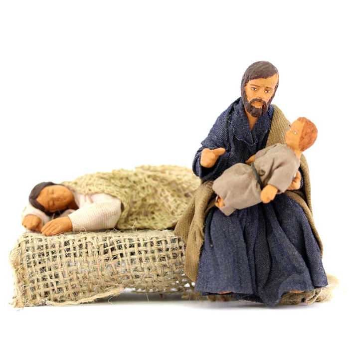 Madonna che dorme e San Giuseppe con bimbo in terracotta 10 cm