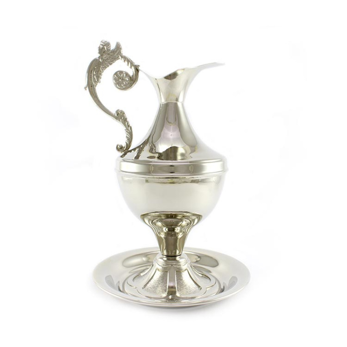 Silvery Metal Ewer with Basin 29 cm Silvery Metal Ewer with Basin 29 cm
