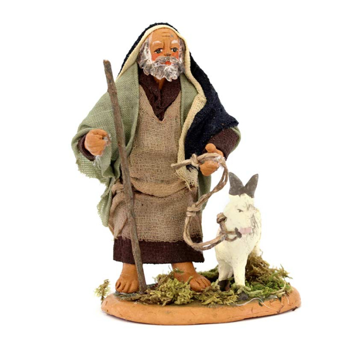 Terracotta and Clothing Man with Goat 10 cm