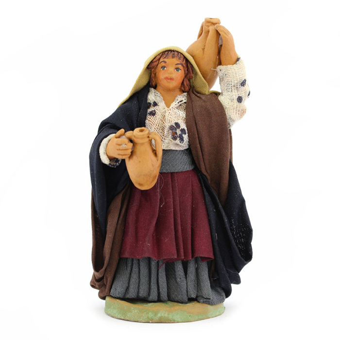 Donna con anfore in terracotta vestita 10 cm
