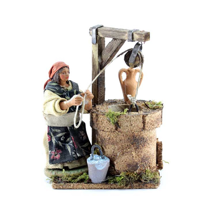 Donna al pozzo in terracotta vestita 10 cm