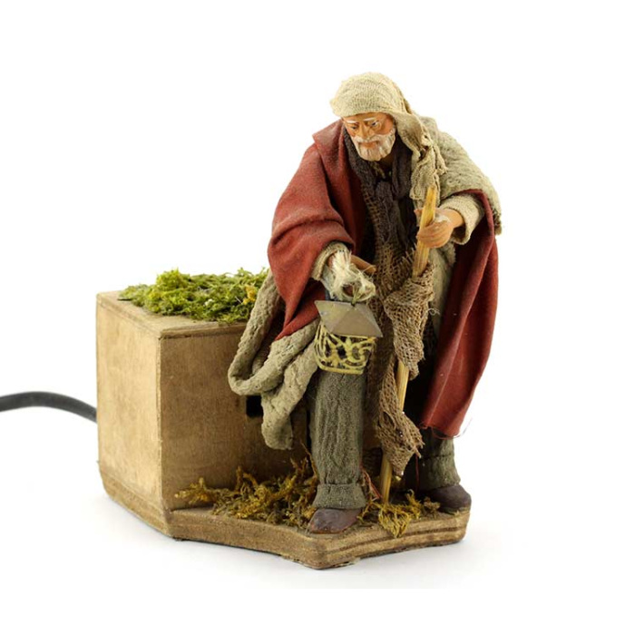 Terracotta and Clothing Moving Man with Lantern 12 cm
