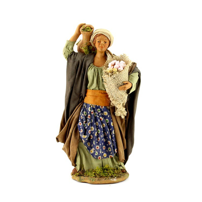 Terracotta and Clothing Woman Carrying Amphora 24 cm