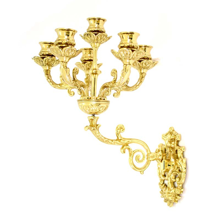 Applique ottone dorato 6 portacandele 32 cm