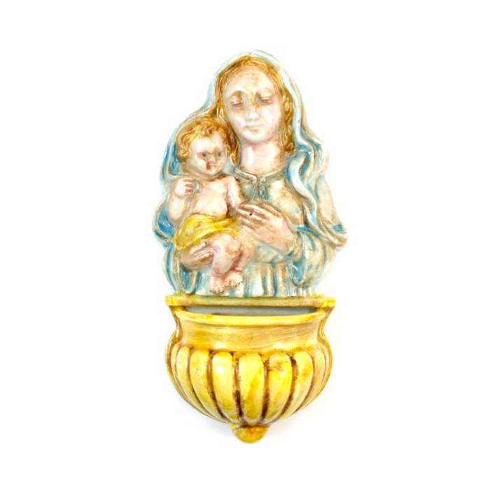 Acquasantiera Madonna con Bimbo in ceramica 20x10 cm Acquasantiera Madonna con Bimbo in ceramica 20x10 cm