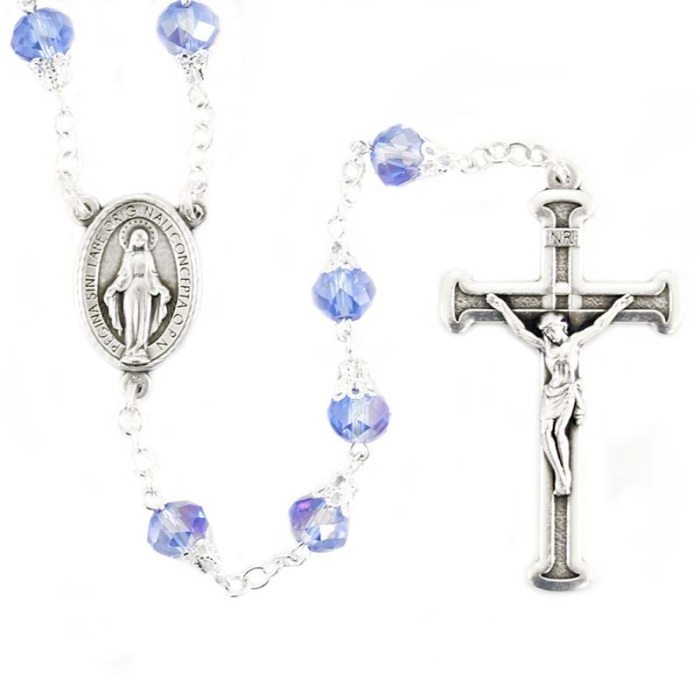 Rosario cristal celeste con copete Cuenta 8 mm Cipolletti