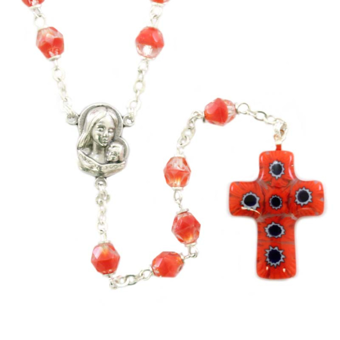 Red glass rosary with murrina cross Bead 6 mm Cipolletti Red glass rosary with murrina cross Bead 6 mm Cipolletti