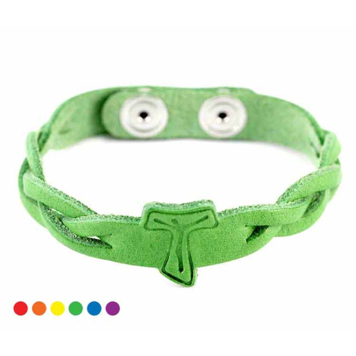 Bracciale Tau in cuoio intrecciato chiusura bottone Bracciale Tau in cuoio intrecciato chiusura bottone