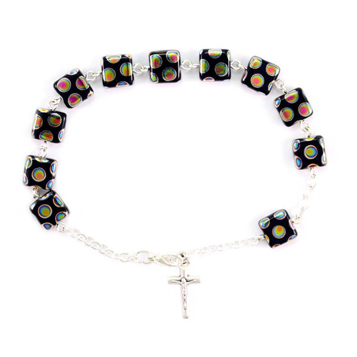 Rosary Bracelet Square Blue Glass Grain 8 mm Rosary Bracelet Square Blue Glass Grain 8 mm