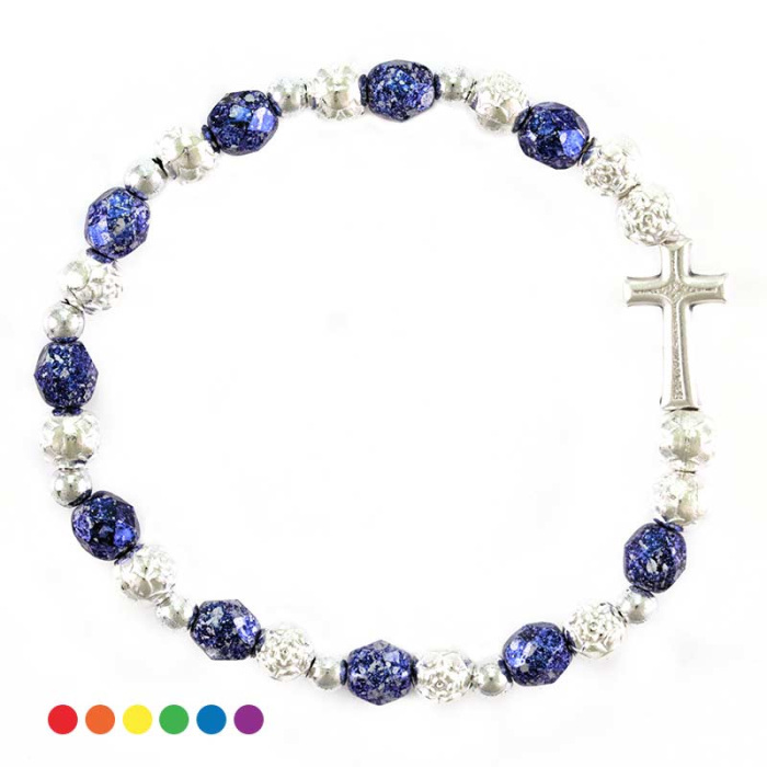 Bracciale rosario elastico rose metallo Grano 6 mm