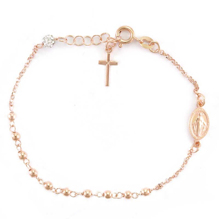 Rosario a bracciale argento ramato con strass Grano 3 mm