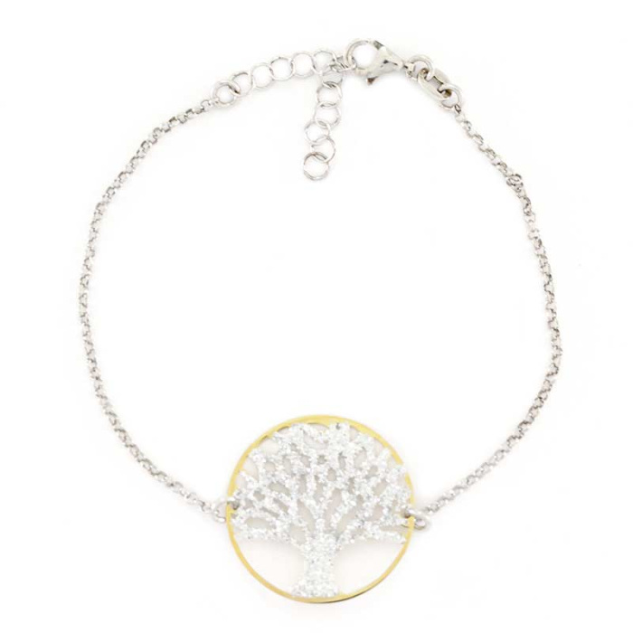 Pulsera plateada bicolor árbol de la vida diámetro 24 mm