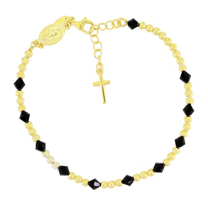 Rosario bracciale argento dorato swarovski nero