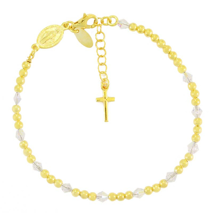 Rosario bracciale argento dorato swarovski trasparenti