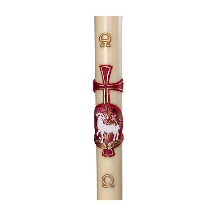 Cero Pasquale cera d'api con Agnello rosso oro 8x120 cm Cero Pasquale cera d'api con Agnello rosso oro 8x120 cm