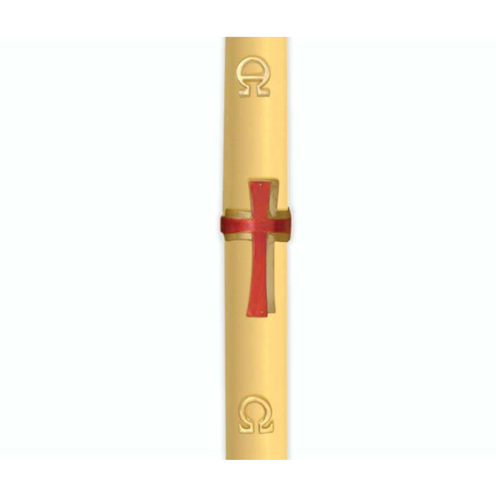 Cero Pasquale cera d'api Croce rossa e oro 8x120 cm Cero Pasquale cera d'api Croce rossa e oro 8x120 cm