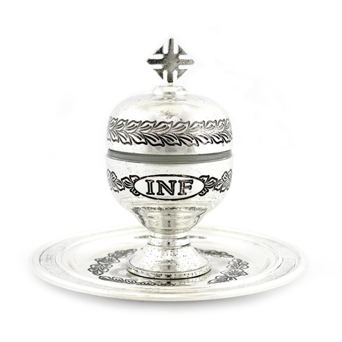 Vasetto Oli Santi metallo argentato Infermi 12x6,5 cm Vasetto Oli Santi metallo argentato Infermi 12x6,5 cm