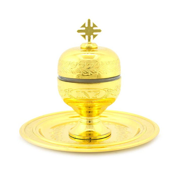 Vasetto Oli Santi metallo dorato Infermi 12x6,5 cm Vasetto Oli Santi metallo dorato Infermi 12x6,5 cm
