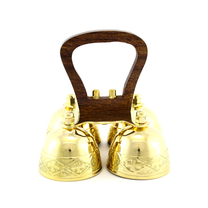 Campanilla de latón de 4 sonidos con mango de madera 14 cm Campanilla de latón de 4 sonidos con mango de madera 14 cm