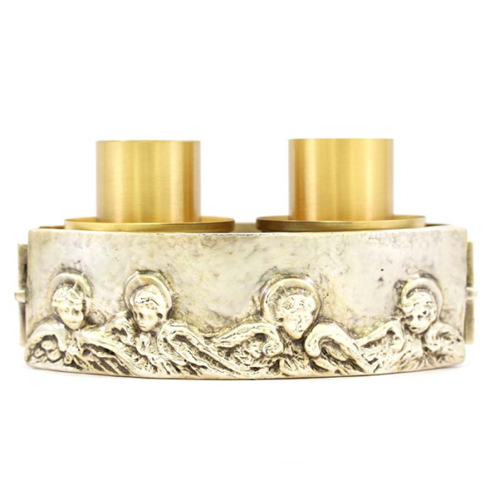 Candeliere ottone 2 fiamme testine Angeli 18x9,5 cm