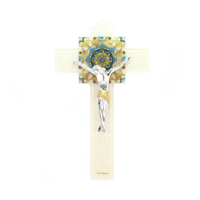Crucifijo vidrio de Murano mosaico y pedrería 20x34 cm Crucifijo vidrio de Murano mosaico y pedrería 20x34 cm