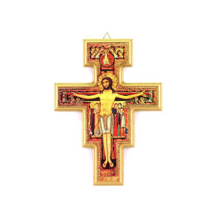 Crocifisso San Damiano in legno a foglia oro 19x26 cm