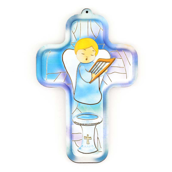 Cruz de Bautizo Ángel celeste 9x13 cm Cruz de Bautizo Ángel celeste 9x13 cm