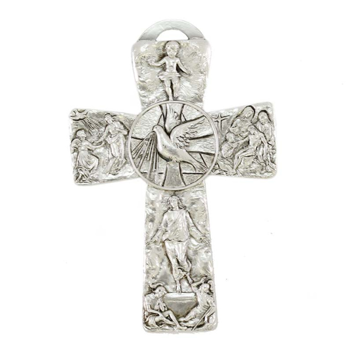 Metal Cross with Jesus life scenes - Dove 11x16 cm Cipolletti
