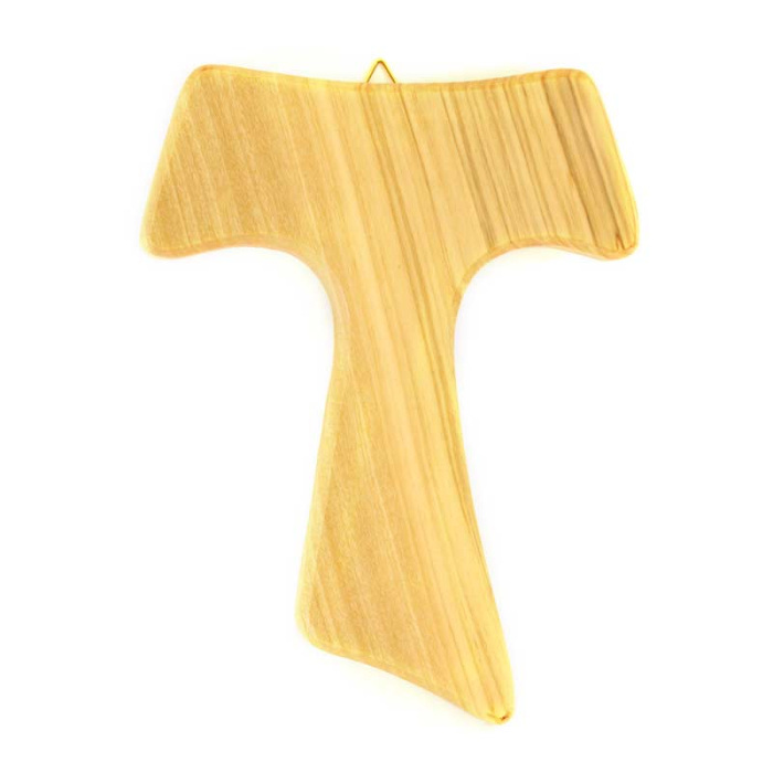 Croce Tau da muro in legno di ulivo 13x17 cm