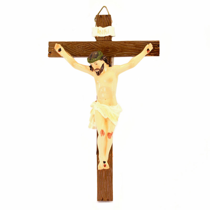 Crucifijo de pared en resina pintada 7,4x12,2 cm