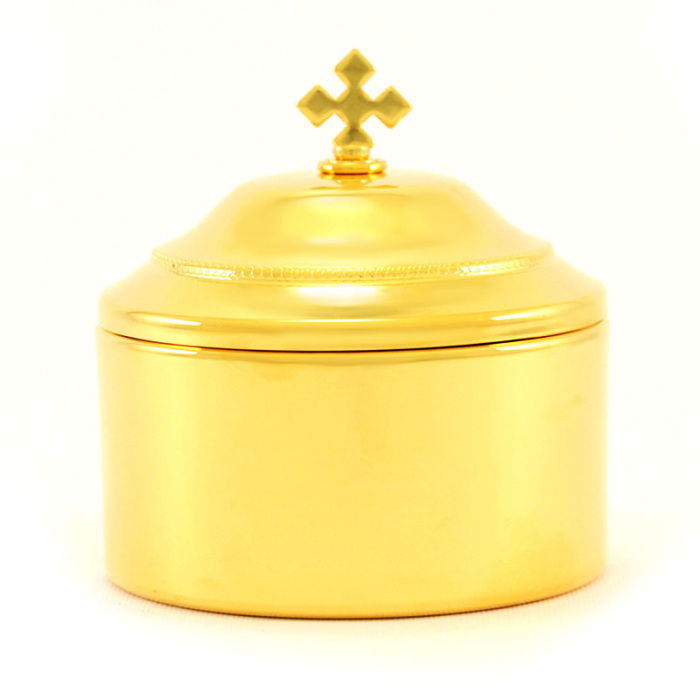 Scatola porta Ostie in ottone dorato diametro 9 cm