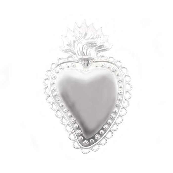 Ex voto de plata 925°° corazón decorado 10x16 cm