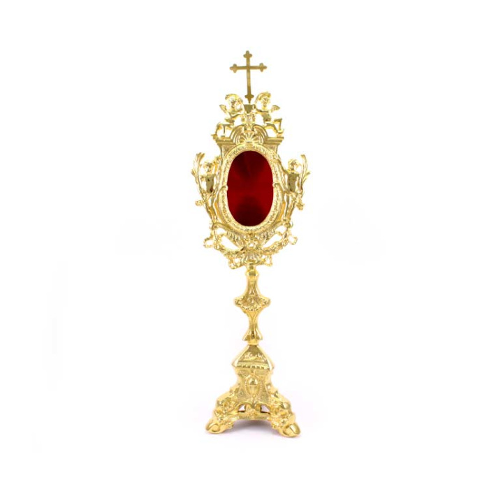 Reliquiario stile barocco ottone dorato 53 cm