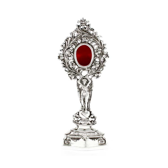 Reliquiario Angelo e fiori in fusione argentata 25,5 cm Reliquiario Angelo e fiori in fusione argentata 25,5 cm