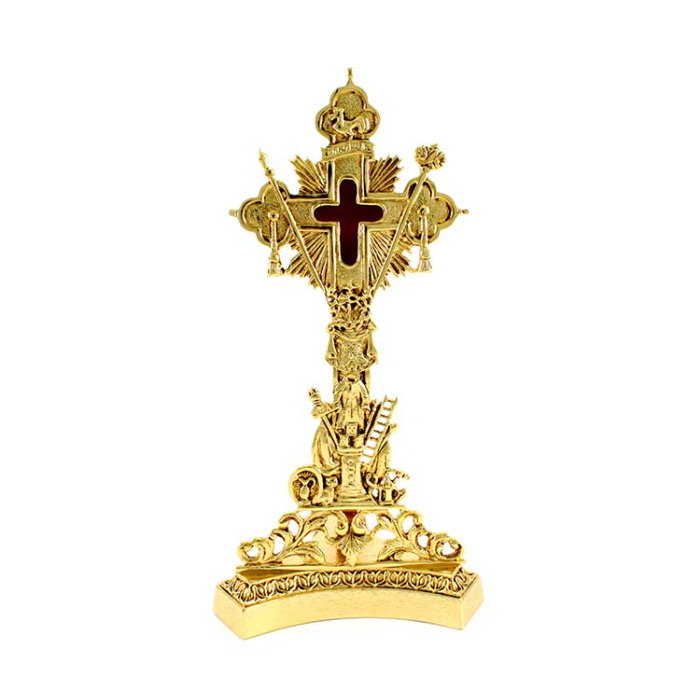 Reliquiario ottone fuso Teca Croce 33 cm