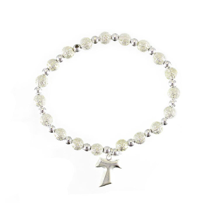 Elastic Rosary Bracelet Silvery Metal grain 7 mm
