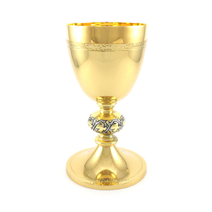 Cáliz de latón dorado con nudo espinas 20 cm Cáliz de latón dorado con nudo espinas 20 cm