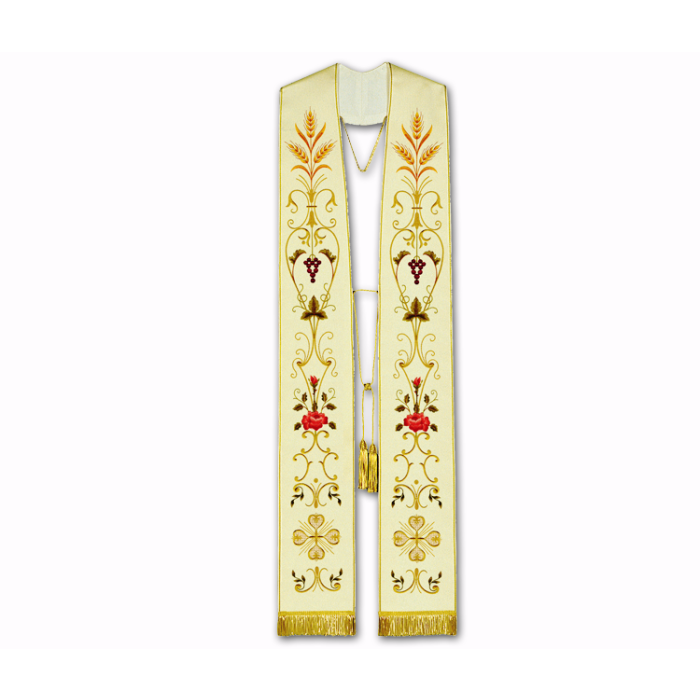 Estola Gótica Espigas y Flores Solemnes de raso Estola Gótica Espigas y Flores Solemnes de raso