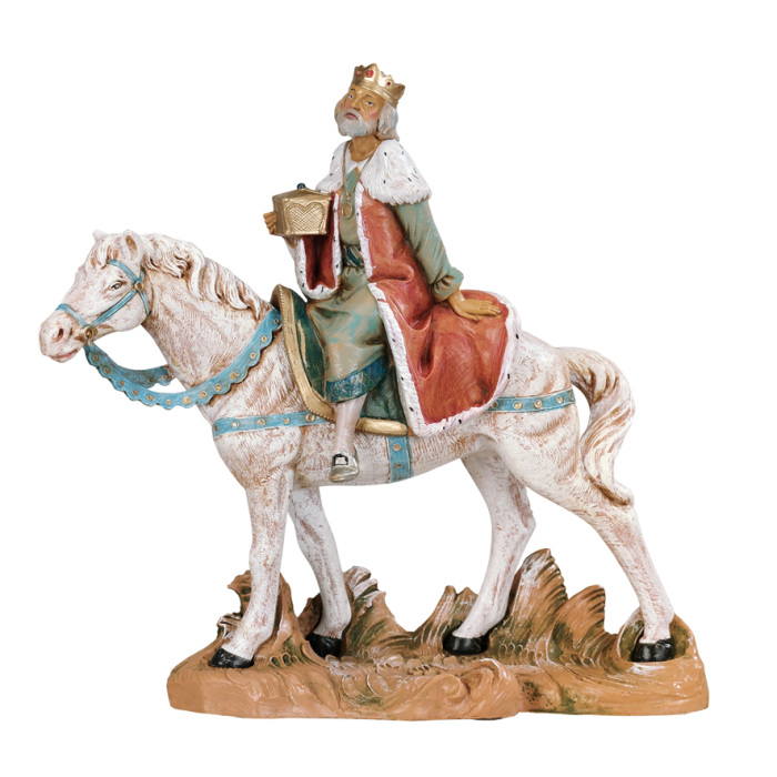 Re Magio bianco a cavallo in resina 19 cm Presepe Fontanini Re Magio bianco a cavallo in resina 19 cm Presepe Fontanini
