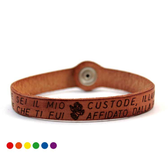 Bracciale preghiera Angelo di Dio in cuoio chiusura bottone