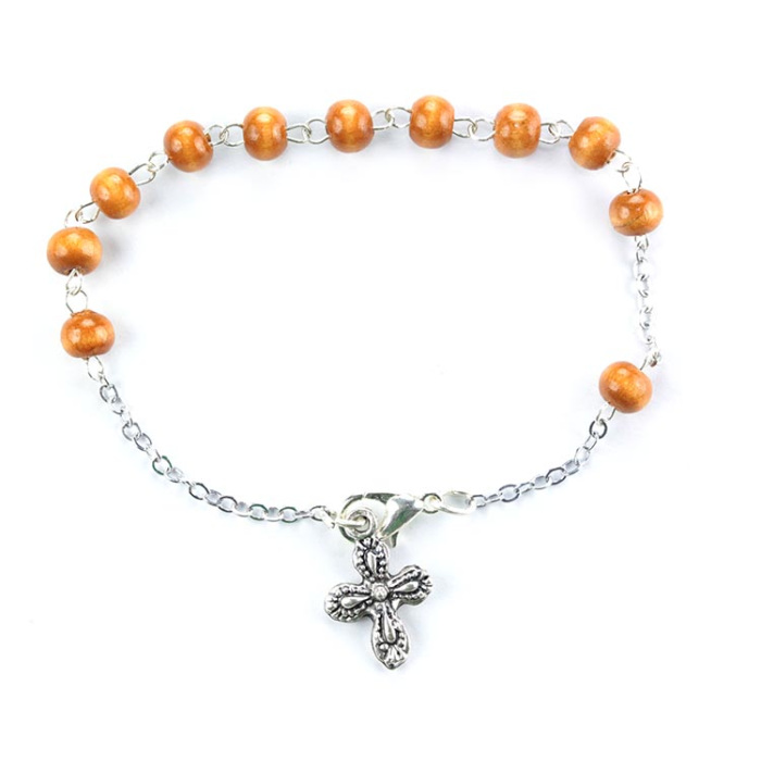 Rosario pulsera con cadena larga Cuenta madera 6 mm