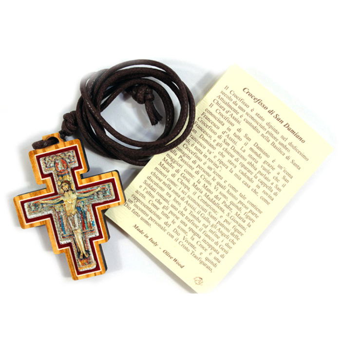 Cruz San Damián en madera de olivo 5x4 cm