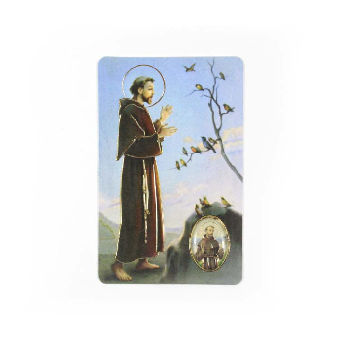 Tarjeta plastificada San Francesco con drop 8,5x5,5 cm. Tarjeta plastificada San Francesco con drop 8,5x5,5 cm.