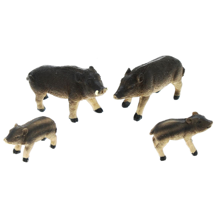 Family of wild boars for nativity scene 4 figures 4 cm