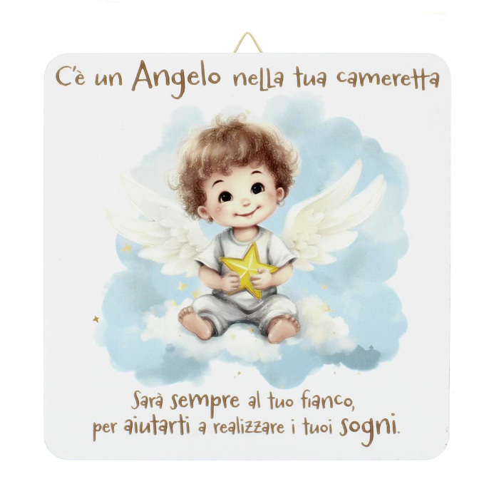 Angel with Star Relief Wooden Plaque 19x19 cm
