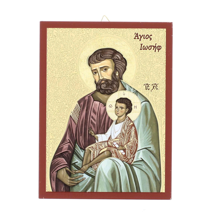 Saint Joseph Icon Wooden Panel Red Border 19x25 cm